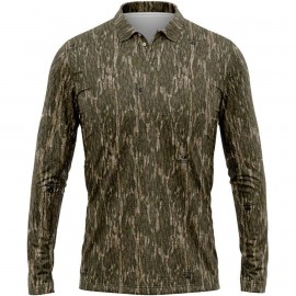 Customized Mossy Oak Men's 4.4 Oz. Polyester Interlock Long Sleeve Polo Shirt