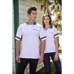 Logo Printed Short Sleeve Tri-Color Contrast Striped Sleeve Trim Piping Side Shirt