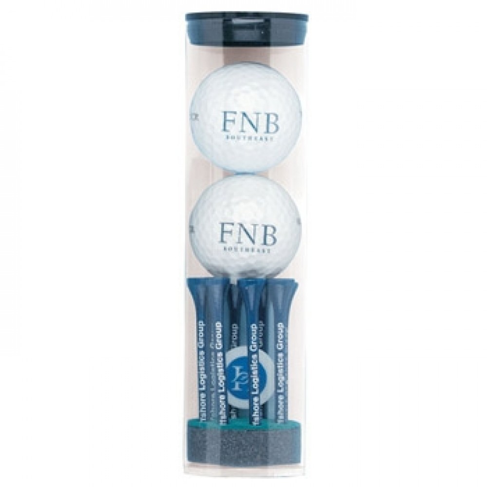 "Top Flite" Golf Ball Tube w/ 2 Balls, Eight 2-3/4" Tees & Ball Marker with Logo
