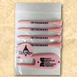 Poly Bag Pack w/ Four Pink 2 3/4" Tees, 1 Pink Marker & 1 Pink Divot Tool with Logo