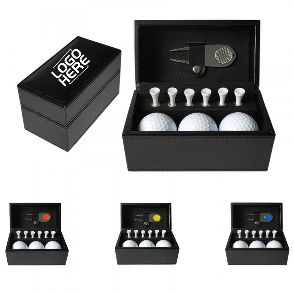 Custom Leather Golf Ball Tee Divot Tool Gift Box Set