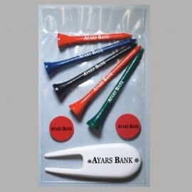 Logo Branded Value Poly Bag Pack w/ Four 2 3/4" Tees, One 2 1/8" Tee, 2 Markers & 1 Fixer