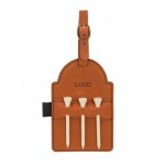 Logo Branded 3" x 5" Rawhide Leatherette Golf Bag Tag w/ 3 Wooden Tees