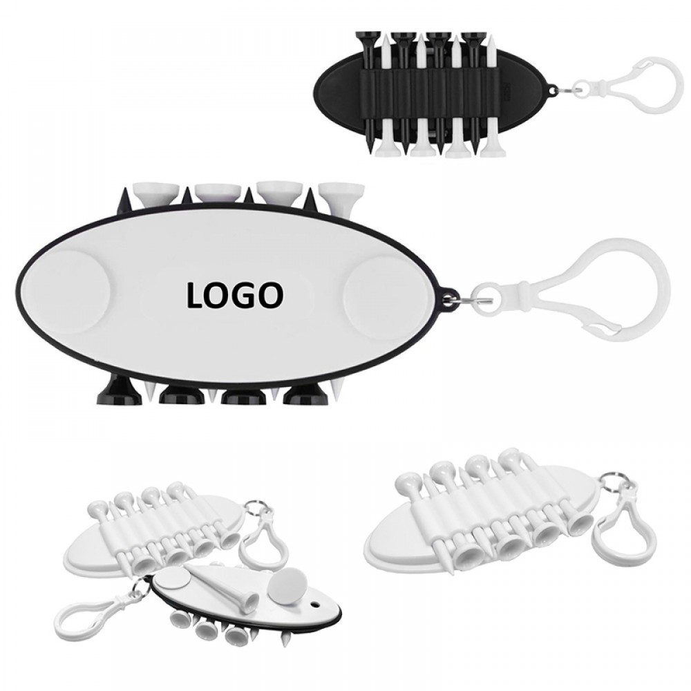 4" Custom Plastic Golf Tee Holder - 8-Tee Storage w/Key Tag with Logo