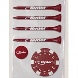 Custom Value Pack w/ Four 3 1/4" Tiger Golf Tees, 1 3/4" Ball Marker & 1 Poker Chip