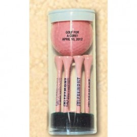 Logo Branded Golf Ball Tube w/ Eight Pink 2 3/4" Tees, 1 Golf Ball & 1 Marker