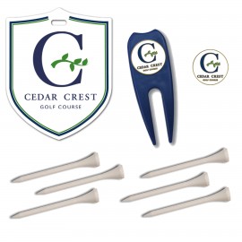 Quick Pack (Bag Tag,Divot Tool, Ball Marker/ 6 Printed Tees) with Logo