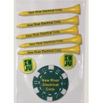 Logo Branded Value Pack w/ Five 2 3/4" Tiger Golf Tees, Two 3/4" Ball Markers & 1 Poker Chip