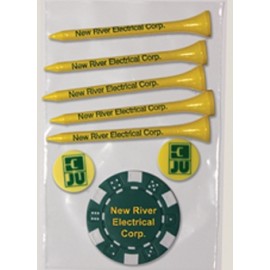 Logo Branded Value Pack w/ Five 2 3/4" Tiger Golf Tees, Two 3/4" Ball Markers & 1 Poker Chip