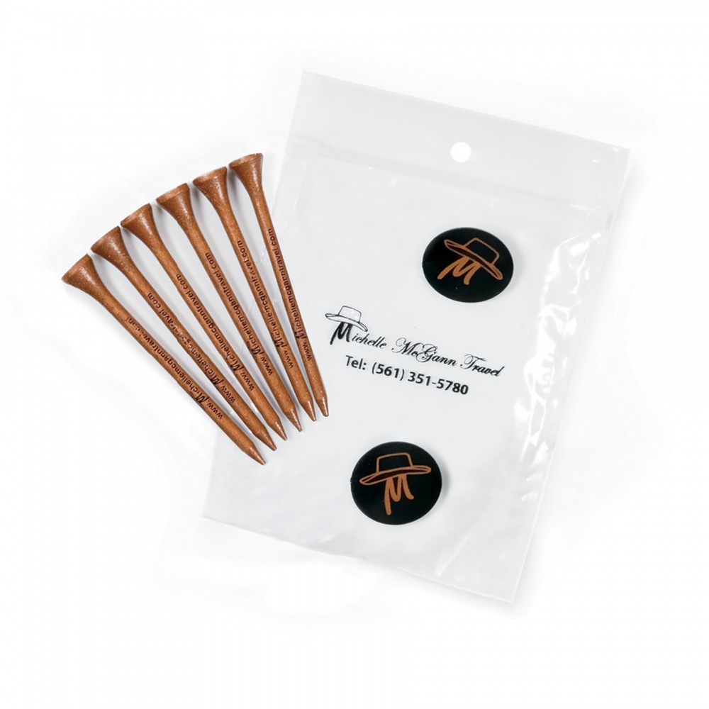 Custom Imprinted 6 Tee Pak w/2 Ball Markers (3 1/4" Tees) Custom Imprinted 6 Tee Pak w/2 Ball Markers (3 1/4" Tees)