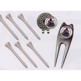 Quick Pack (Metal Repair Tool/ Ball Marker/ Hat Clip/ 6 Tees) with Logo  Quick Pack (Metal Repair Tool/ Ball Marker/ Hat Clip/ 6 Tees) with Logo