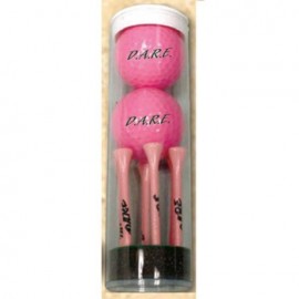 Golf Ball Tube w/ Six Pink 2 3/4" Tees & 2 Golf Balls with Logo