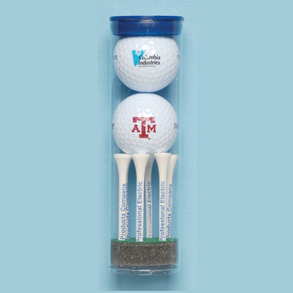 Logo Branded "Top Flite" Golf Ball Tube w/ 2 Golf Balls & Six 3/14" Tees