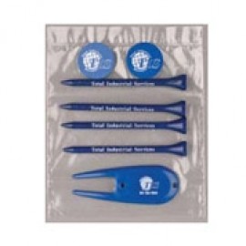 Logo Branded Value Poly Bag Pack w/ Four 3 1/4" Tees, 2 Markers & 1 Fixer  Logo Branded Value Poly Bag Pack w/ Four 3 1/4" Tees, 2 Markers & 1 Fixer