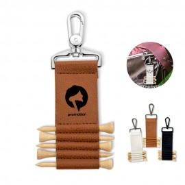 Pu Leather Golf Bag Tag Tee Holder W/ Key Clip with Logo