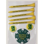 Personalized Value Pack w/ Five 3 1/4" Tiger Golf Tees, 2 3/4" Ball Markers & 1 Poker Chip