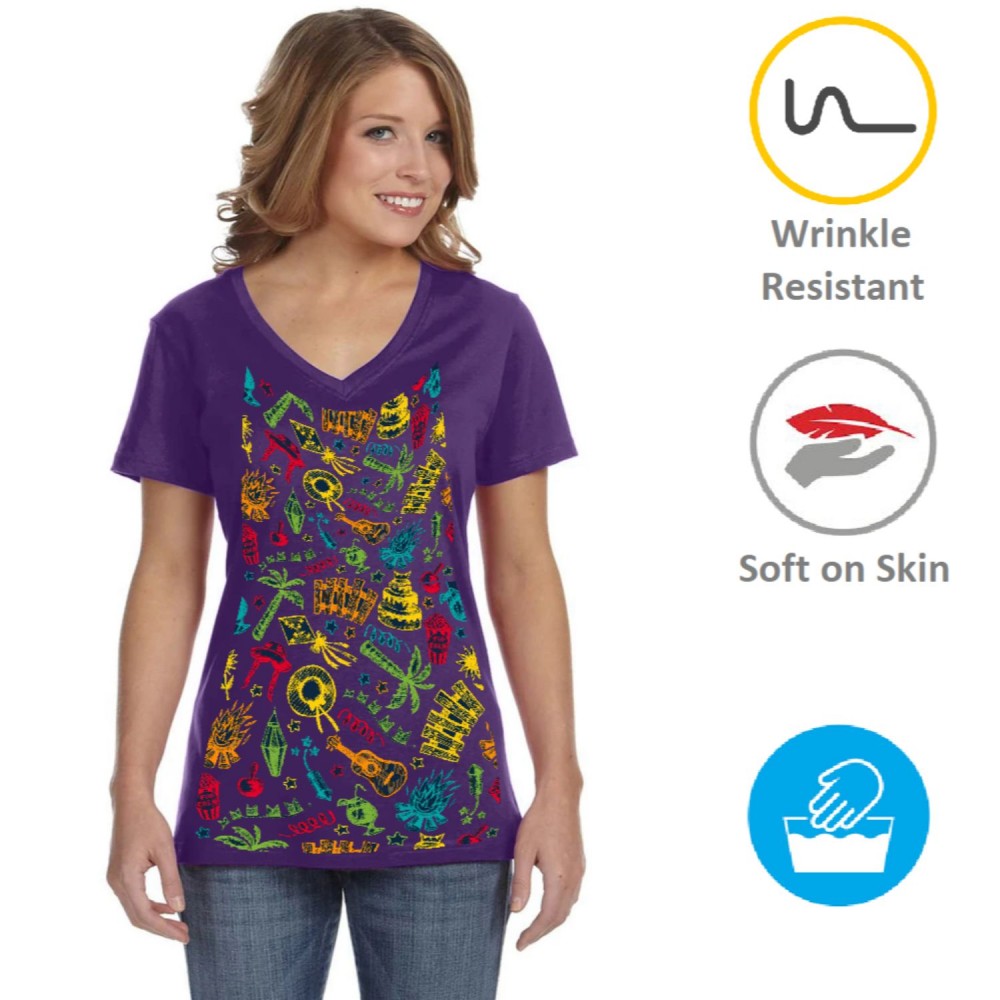 Women's V-Neck T-Shirts w/ Edge to Edge Sublimation Tshirts Logo Printed