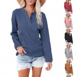 Women's Long Sleeve Button Neck Loose Shirt with Logo