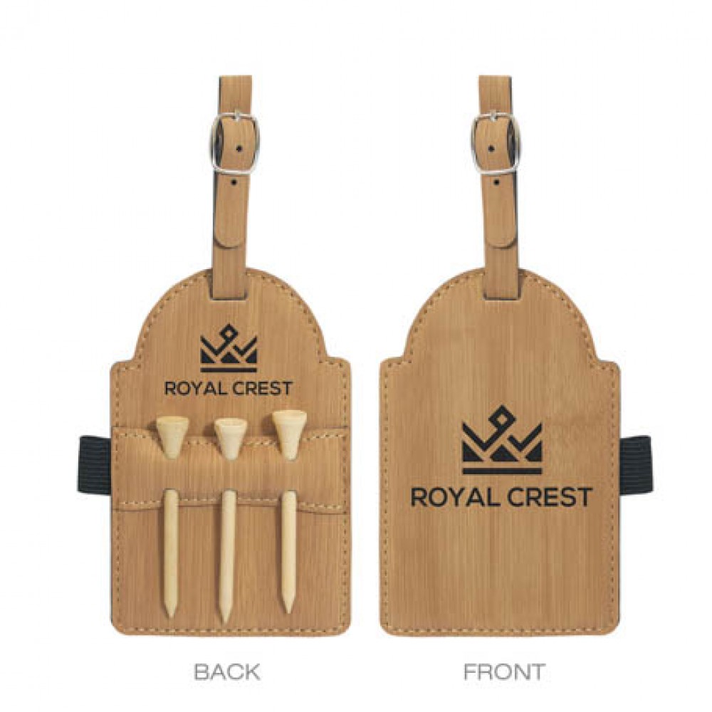 Promotional Bamboo Brown Golf Bag Tag with Tees Promotional Bamboo Brown Golf Bag Tag with Tees
