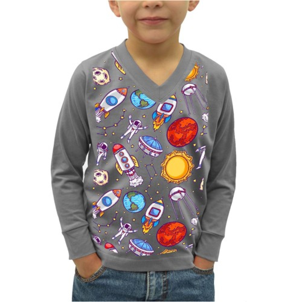 Logo Printed Long Sleeve Kids V-Neck T-Shirt w/ Dye-Sublimation Tshirts Logo Printed Long Sleeve Kids V-Neck T-Shirt w/ Dye-Sublimation Tshirts