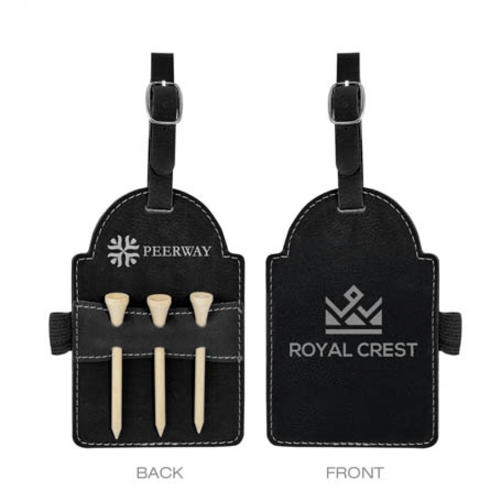 Black/Silver Golf Bag Tag with Tees with Logo Black/Silver Golf Bag Tag with Tees with Logo