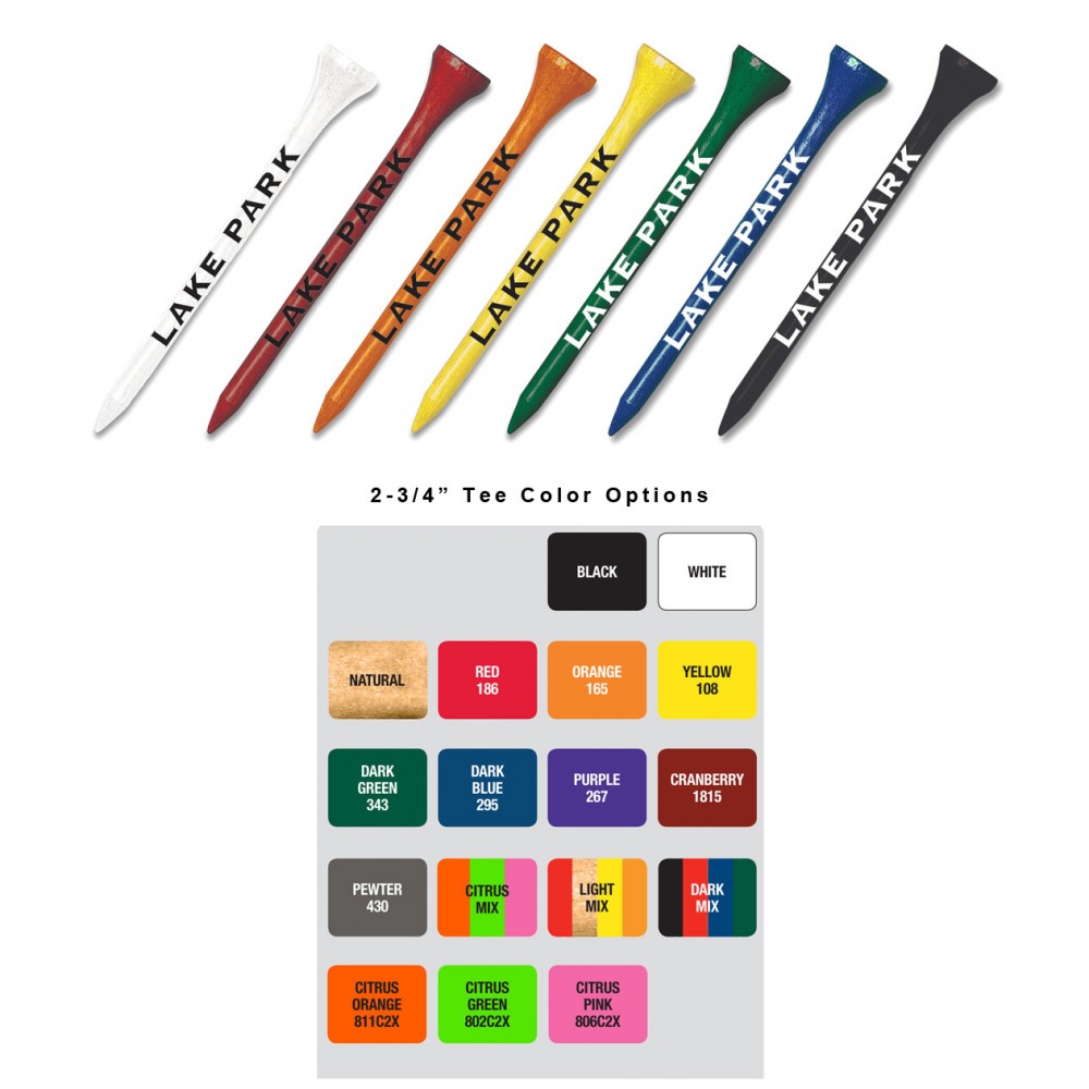 Premium Wood Golf Tees (2-3/4" length) Bulk - 1-color imprint Logo Printed