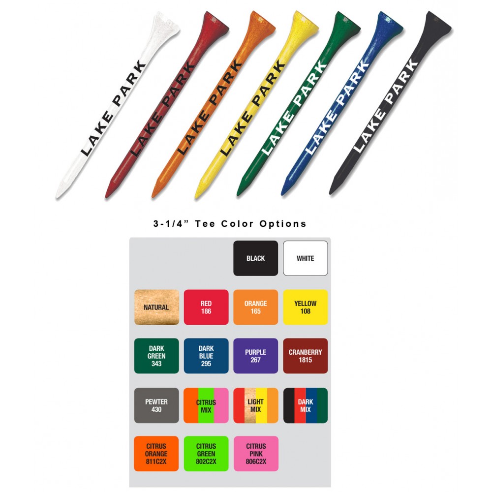 Logo Printed Premium Wood Golf Tees (3-1/4" length) Bulk - 1-color imprint Logo Printed Premium Wood Golf Tees (3-1/4" length) Bulk - 1-color imprint