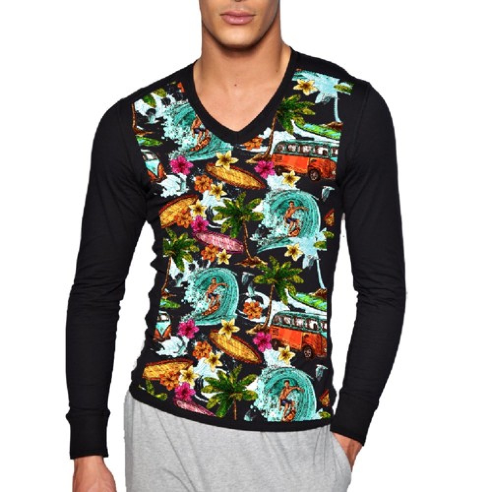 Logo Printed Men's Long Sleeve V-Neck T-Shirt w/ Dye Sublimation Tshirts