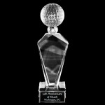 Logo Branded Solid Crystal Engraved Award - 8" medium - Deco Golf Ball