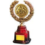 Stock 7" Trophy with 2" Football Coin and Engraving Plate Logo Printed