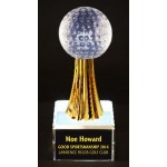 Crystal Golf Ball on Gold Riser - 8" Logo Printed
