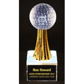 Logo Branded Crystal Golf Ball on Gold Riser - 8"