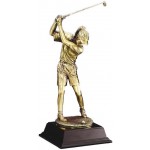 Golfer - Female Driver - Gold Metallic 10" Tall Custom Imprinted