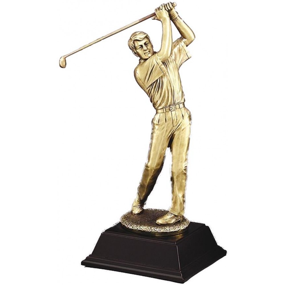 Majestic Swing Golfer - Male- Gold Metallic 10" Tall Custom Imprinted