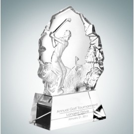 Promotional 6 1/8" Male Golfer Thriving Optical Crystal Molten Glass Award