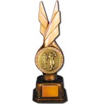 Stock Phoenix 9" Trophy with 2" Golf Female Coin and Engraving Plate Logo Printed