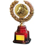 Personalized Stock 7" Trophy with 2" Horse Coin and Engraving Plate