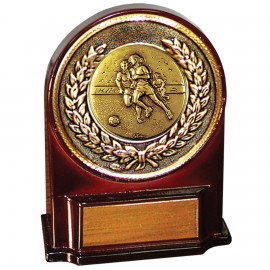 Stock 5 1/2" Medallion Award With 2" Soccer Female Coin and Engraving Plate Logo Printed