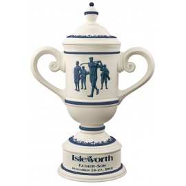 Personalized Men's Vintage Ceramic Golf Cup Trophy - Alabaster / Blue