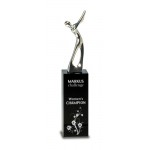 Silver Golf Figure On 9.5'' Black Crystal Pedestal Custom Imprinted