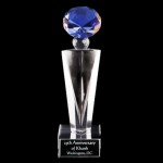 Custom Solid Crystal Engraved Award - 7" small - Elegante Blue Diamond