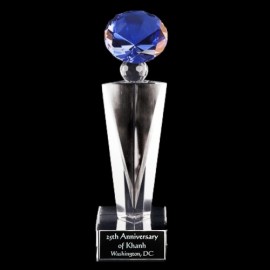 Solid Crystal Engraved Award - 7" small - Elegante Blue Diamond Custom Branded