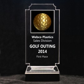 Acrylic and Marble Engraved Award - 8-3/4" Full-Color Gold Golf Ball Panel Logo Printed