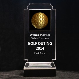 Acrylic and Marble Engraved Award - 8-3/4" Full-Color Gold Golf Ball Panel Logo Printed  Acrylic and Marble Engraved Award - 8-3/4" Full-Color Gold Golf Ball Panel Logo Printed