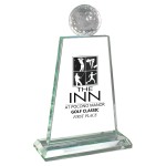 Trophy Award - Crystal Golf Ball on Jade Glass Plaque Logo Printed