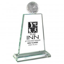 Trophy Award - Crystal Golf Ball on Jade Glass Plaque Logo Printed