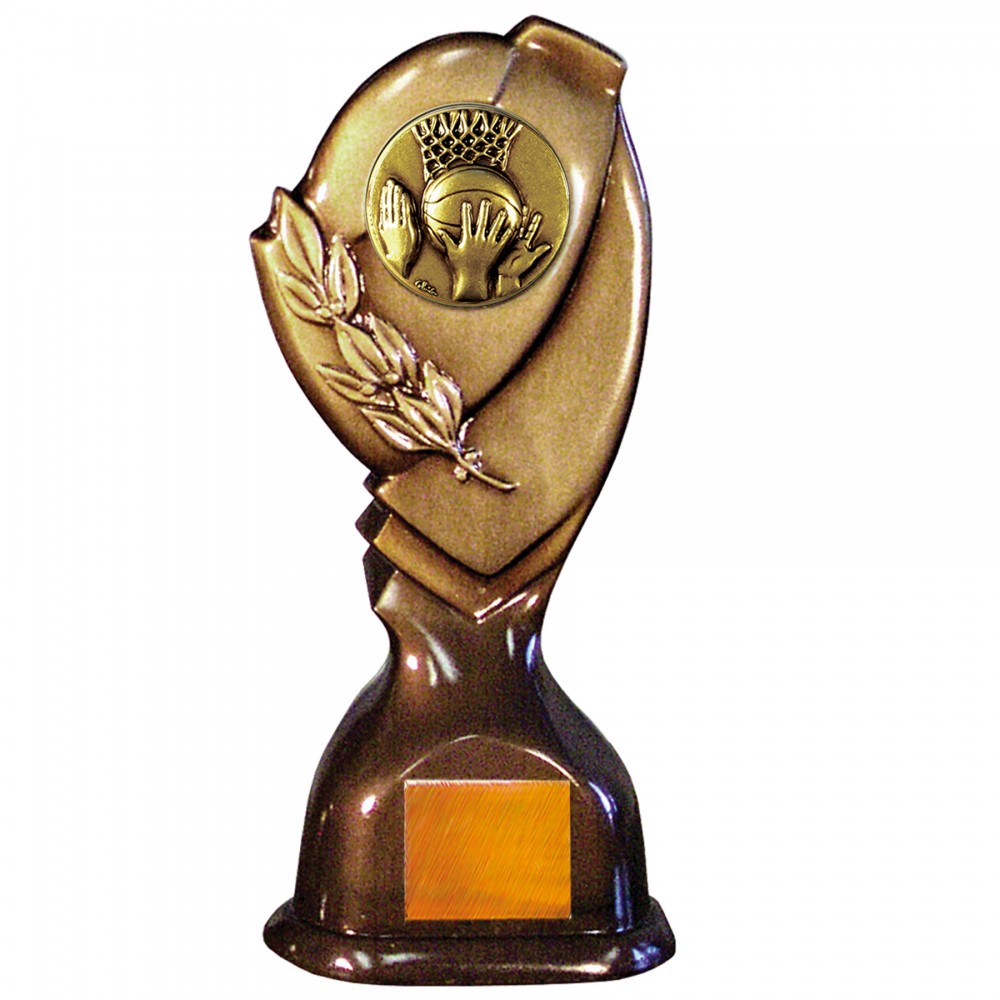Stock Classic 10" Trophy with 2" Basketball Coin and Engraving Plate Custom Imprinted