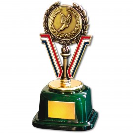Stock 7" Trophy with 2" Winged Foot and Engraving Plate Custom Branded