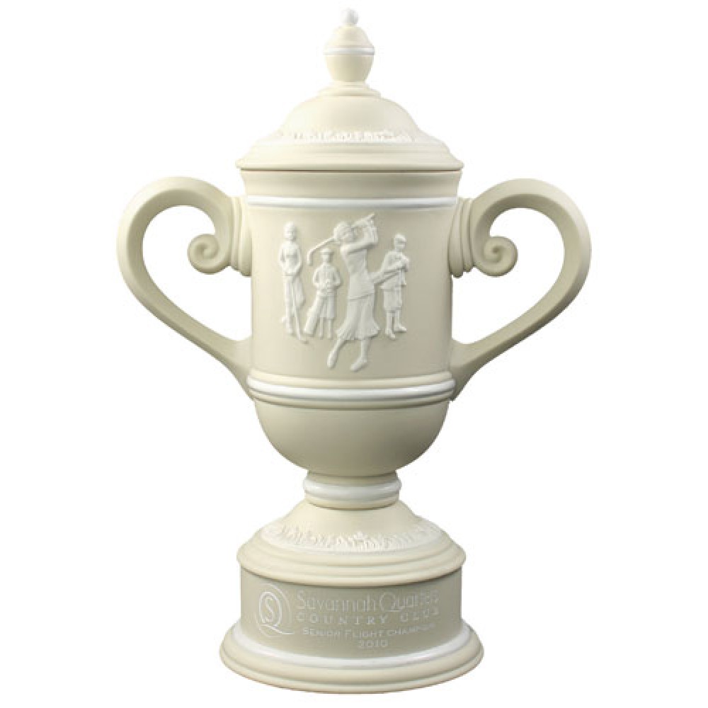 Ladies' Irish Cream Vintage Ceramic Golf Cup Trophy with Raised Figures Logo Printed