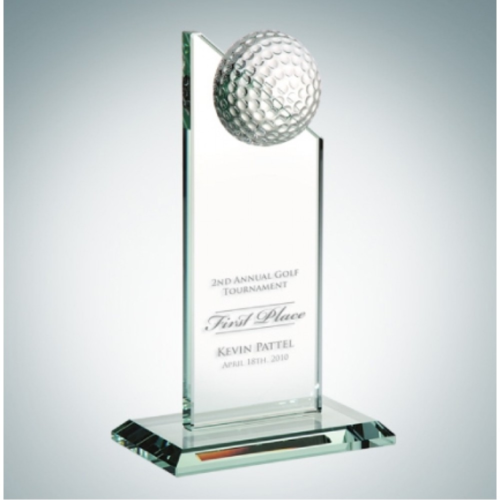 Custom Golf Pinnacle Optical Crystal Award w/ Slant Edge Base (Large)